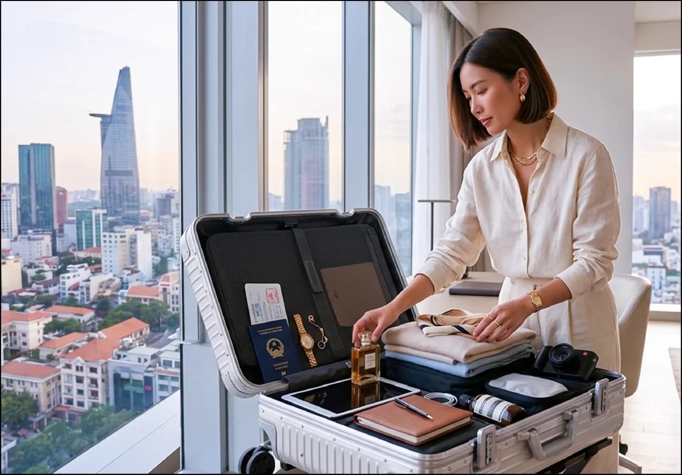 Du khách xếp đồ vào vali đi Việt Nam