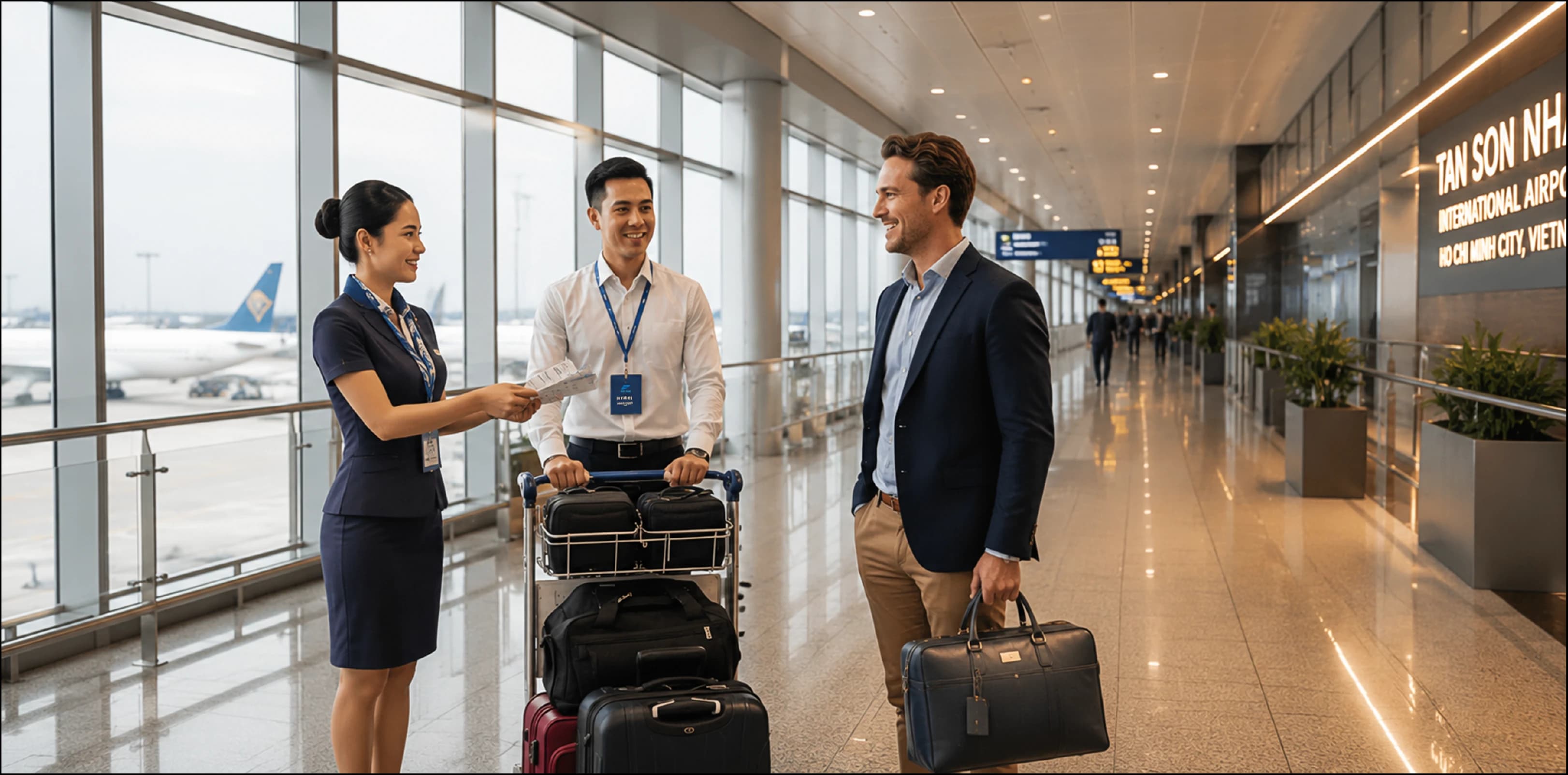 Khách công tác gặp nhau tại nhà ga sân bay
